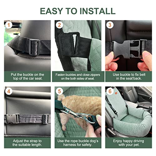 Dog Car Seat for Small Medium Dogs Up to 40lbs, Detachable Washable Soft Pet Booster Travel Bed for Front & Green Seat with Safety Leash Belt - color: Green