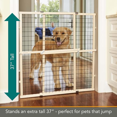 MYPET Wire Mesh Dog Gate: 29.5"-40" Wide, Pressure Mounted with No Tools; Expandable, Durable Pet Gates for Doors and Hallways, 37" Tall, Made with Sustainable Hardwood - size: 29.5"-48" Wide, 37" Tall