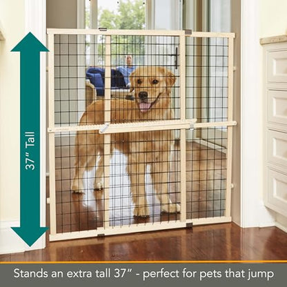 MYPET Wire Mesh Dog Gate: 29.5"-40" Wide, Pressure Mounted with No Tools; Expandable, Durable Pet Gates for Doors and Hallways, 37" Tall, Made with Sustainable Hardwood - size: 29.5"-48" Wide, 37" Tall