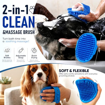 5 in 1 Pet Grooming Kit 5PCS,Large Dog Brush for Goldendoodles Poodles Doodles,Dematting Comb, Metal Comb, Flea Comb, Silicone Bath Brush Pin Haired Brush,Poodle Brushes and Comb（blue）