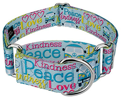 Country Brook Petz - HossFit Jr Wide Martingale Dog Collar - Groovy Collection Featuring Far Out Designs (Love and Peace, Large) - color: Love and Peace, size: Large (Pack of 1)