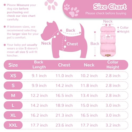 ABRRLO Winter Warm Dog Jacket for Small Medium Dogs Cat Cold Weather Coats with Harness Paded Dogs Fleece Vest Waterproof Windproof Dog Snow Jacket Pet Puppy Clothes (Pink,S) - color: Pink, size: Small