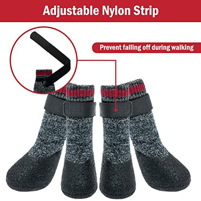 Mihachi Dog Socks Rubber Sole Paw Protectors with Straps Traction Control Anti-Slip Waterproof Boots Winter Paw Protectors - size: Medium