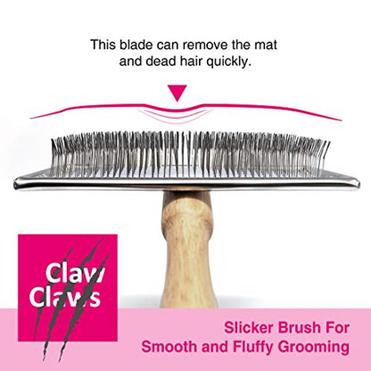 Pet Slicker Brush for Medium Dogs, Wooden Handle with Stainless Steel Soft Pins, Gently Remove Tangled, Loose Undercoat and Mats Hair, Pet Grooming Brush Tool (6.6") - size: 1 Count (Pack of 1)