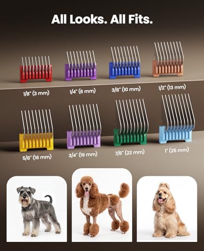 oneisall Dog Clippers for Grooming Thick Hair, Professional 9000RPM 5 Speed with 5 in 1 DLC Blade, 280min Cordless, Low Noise Dog Grooming Kit with 8 Metal Combs Carring Case for Dogs Cats Pet | 280Min Cordless. Low Noise. 5 in 1 DLC Blade.8 Metal Combs w
