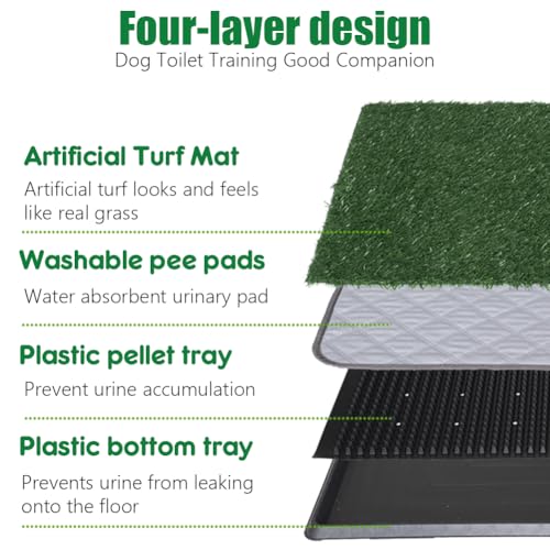 Artificial Grass Dog Grass Pad with Tray, Reusable Pet Urinal Pads for Training, 4 Layers Washable Bathroom Balcony Indoor Dog Potty (L-20×30")