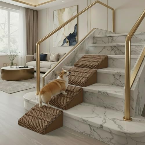 Dog Ramp for Stairs - Dog Steps-Anti-Slip Foam Stair Wedges for Small & Senior Dogs,Gentle Slope Pet Steps with Washable Corduroy Cover, Self-Sticky Pads for Safe Climbing (Reddish Brown, 4-Pack) - color: Reddish Brown, 4-Pack