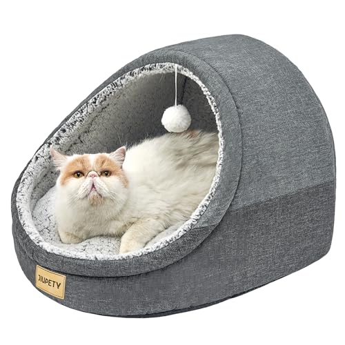 Jiupety Cute Cat Beds for Indoor Cats, Cat Cave Bed for Kittens, Large Cat Cave and Covered Cat Bed with Anti-Slip Bottom, Washable Removable Cushion, M(16"x16"x13"), Dark Gray - color: Dark Gray, size: Medium