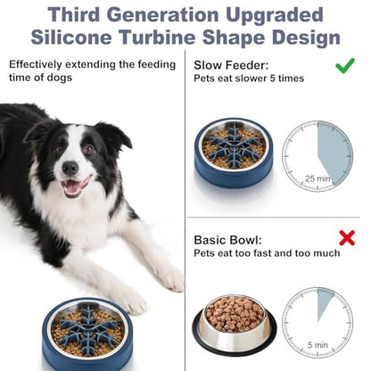 Slow Feeder Insert for Dog Bowl - Cuttable 3.0 Upgraded with Suction Cups for Large Medium Small Breed Dogs Anti-Choking Slow Feeding Food Fits Regular and Elevated Square Metal Glass Dogs Bowls Blue