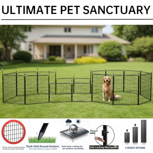 Puppy Playpen Indoor/Outdoor,24'' Portable Dog Playpen with Easy-Carry Straps,6 Panels Dog Pen Play Pen for Small Dogs,Rustproof Pet Playpen for Camping RV Yard(with One Door) - size: 24'' High