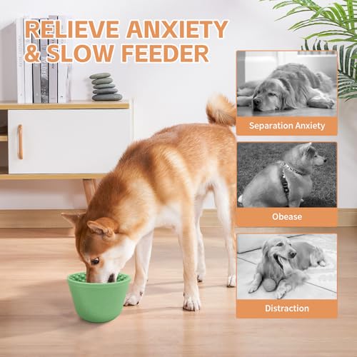 Dog Lick Bowl,Anxiety Relief Non-Slip Silicone Treat Bowl,Durable Anti-Choking Long-Lasting Enrichment Slow Feeder Licking Mat for Small Medium Large Breed,Freezable BPA Free Silicone Dishwasher Safe - color: Green, size: M-L