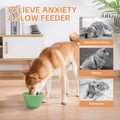 Dog Lick Bowl,Anxiety Relief Non-Slip Silicone Treat Bowl,Durable Anti-Choking Long-Lasting Enrichment Slow Feeder Licking Mat for Small Medium Large Breed,Freezable BPA Free Silicone Dishwasher Safe - color: Green, size: M-L