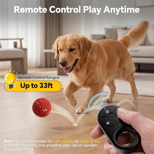 Interactive Dog Toys with Remote Control,Active Rolling Balls with 3 Play Modes, Auto-Moving, Bouncing, High-Resilience E-TPU Chew Resistant IPX6 Waterproof Indoor&Outdoor Use, Toys Dogs - color: Remote