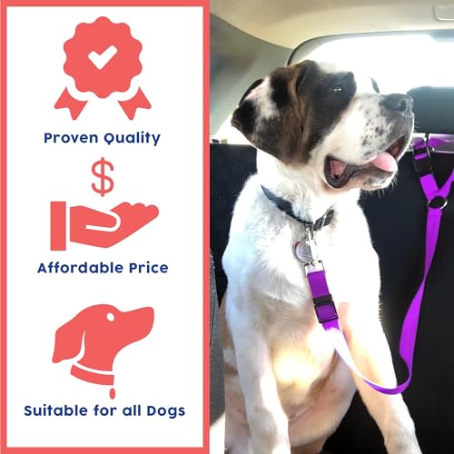 Doggy Car Headrest Restraint, Animal Safety Seat Belt Strap, Adjustable Nylon Fabric Harness for Dog, Easy Vehicle Travel with Pet, Durable Zipline & Tether Backseat for Traveling, 2 Count - Purple