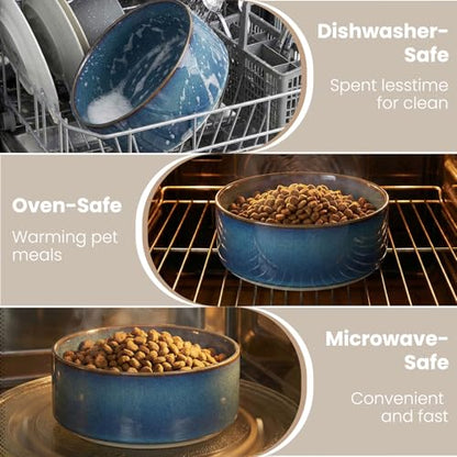 hjn Elevated Ceramic Dog Bowl with Bamboo Stand, Raised Pet Feeding Station for Small Medium Dogs Cats, Modern Design with Anti-Slip Base (Deep Blue, 3.6Cup) - color: Deep Blue, size: 3.6Cup