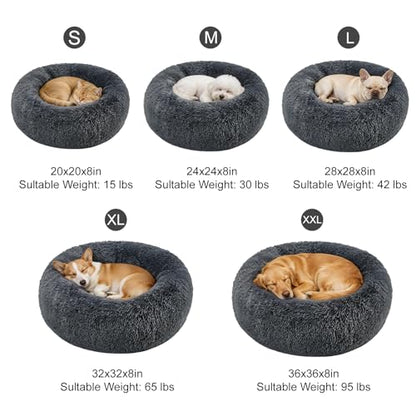 Dog Calming Beds for Small Medium Large Dogs - Round Donut Washable Puppy Dog Bed, Anti-Slip Faux Fur Fluffy Donut Cuddle Anxiety Cat Pet Bed(28" Dark Grey) - color: Dark Grey, size: 28"L x 28"W x 8"Th