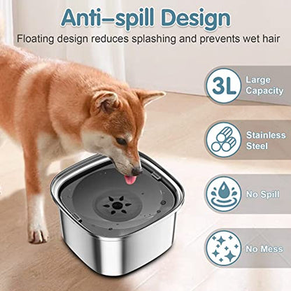 UPSKY 3L Dog Water Bowl 101oz Stainless Steel No Spill Large Capacity Dog Food Water Bowl Slow Water Feeder, Spill Proof Pet Water Dispenser Vehicle Carried Travel Water Bowl - color: gray