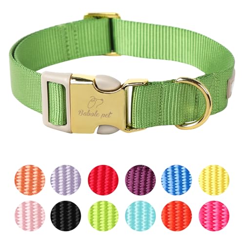 Nylon Dog Collar - Adjustable Green Soft Webbing Dog Collars for Small Medium Large Dogs Boy Girl Puppy Collar with Safety Metal Buckle XS - color: Nylon-Green, size: XS