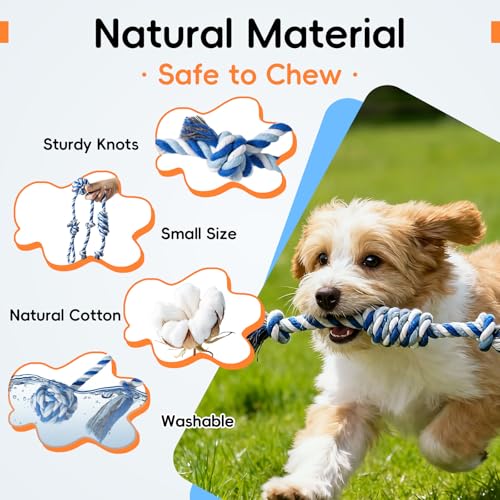 wodoca Dog Rope Toys 4 Pack, Puppy Teething Cotton Knot Chew Rope for Small Medium Dogs, Interactive Tug of War Dog Toys for Boredom, Teeth Cleaning - color: Blue