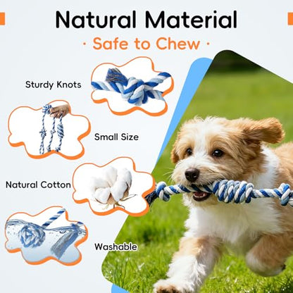 wodoca Dog Rope Toys 4 Pack, Puppy Teething Cotton Knot Chew Rope for Small Medium Dogs, Interactive Tug of War Dog Toys for Boredom, Teeth Cleaning - color: Blue