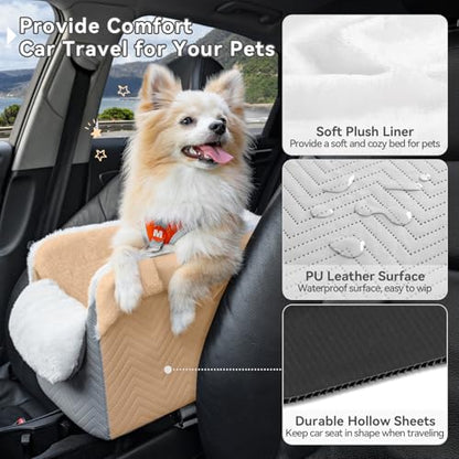 PETSFIT Console Dog Car Seat, Portable Small Dog Car Seat with Safe Protective Hooks, Luxury Dog Carseat Includes Safety Leash and Storage Pocket for Pets Up to 9 lbs (Grey) - color: Grey