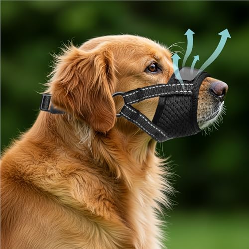Dog Muzzle for Large Dogs - Soft Breathable Muzzle for Large Sized Dog with Air Mesh | Adjustable Mussels for Dogs Grooming | Muzzles to Prevent Biting Barking Chewing Allows Panting Drinking - size: Large-XL