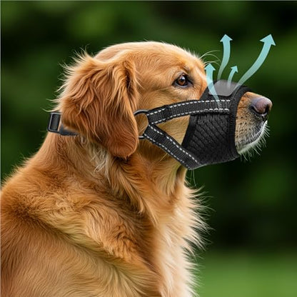 Dog Muzzle for Large Dogs - Soft Breathable Muzzle for Large Sized Dog with Air Mesh | Adjustable Mussels for Dogs Grooming | Muzzles to Prevent Biting Barking Chewing Allows Panting Drinking - size: Large-XL
