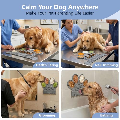 Dog Lick Mat with Suction Cups, Slow Feeder & Enrichment Mat for Dogs & Cats, Silicone Feeding Mat for Wet & Dry Food, Anxiety Relief, Mess-Free Foldable Pocket Design, Gray - color: Gray