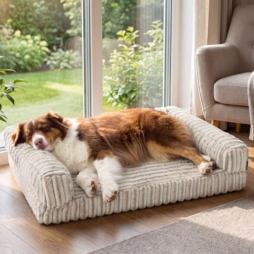Bedsure ComfyFleece™ Orthopedic Dog Beds Large Sized Dog, Waterproof Memory Foam Pet Bed with Sides, Non-Slip Bottom and Egg-Crate Foam Large Pet Couch Sofa with Washable Corduroy Cover, Amphora - color: Amphora, size: 35.0"l X 25.0"w X 7"th