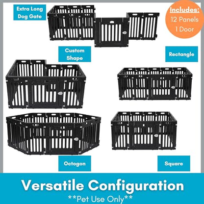 BIRDROCK HOME Dog Playpen w/Door, 12 Panel, 25.6in H | Strong Plastic, Non-Slip Puppy Playpen, Secure Pet Gate | Indoor Outdoor Fence | Configurable Panels | Small to Medium Pets - Black - color: Black, style: 12 Panels