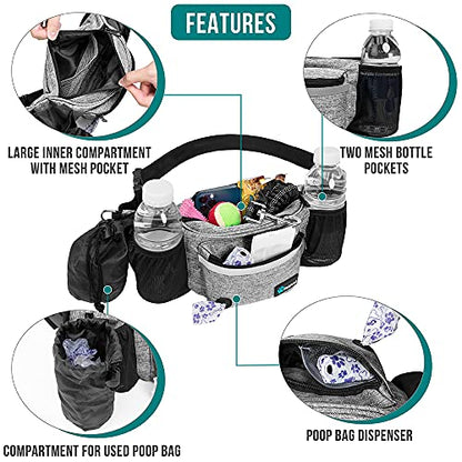 PetAmi Dog Fanny Pack, Treat Pouch for Dog Walking, Training, Built in Poop Bag Dispenser, Water Bottle Holder, Collapsible Bowl, Pet Treat Waist Belt for Hiking, Running, Kibbles (Grey) - color: Heather Grey