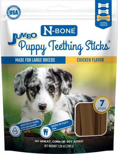 N-Bone Jumbo Puppy Teething Sticks, Chicken Flavor, Natural Puppy Chew Sticks for Growing Puppies, SQF Certified, Made with Rice Flour for Easy Digestion, Calcium Enriched, 7 ct. Pouch (7.3oz) - size: 7.28 Ounce (Pack of 1)
