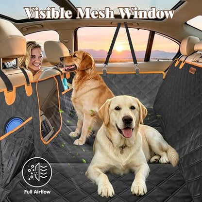Dog Car Seat Cover for Back Seat – 900D Oxford Heavy Duty Hard Bottom Extender, Waterproof Dog Hammock with Mesh Window, Joint-Friendly Sponge Pad, Supports 600LBS – Fits Sedan/SUV - size: L-For Cars/ SUVs/ Small Truck
