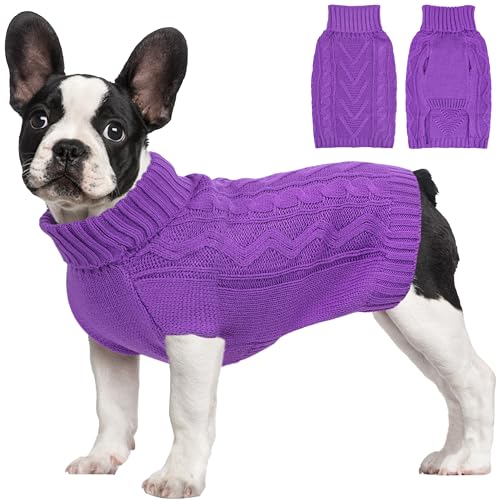 Dog Sweaters for Small Dogs Small Dog Sweater Female Fall Winter Doggy Clothes for Chihuahua Warm Knitted Puppy Sweater Solid Turtleneck Pullover Pet Cat Outfit(D-Purple, X-Small) - color: D-Purple, size: X-Small
