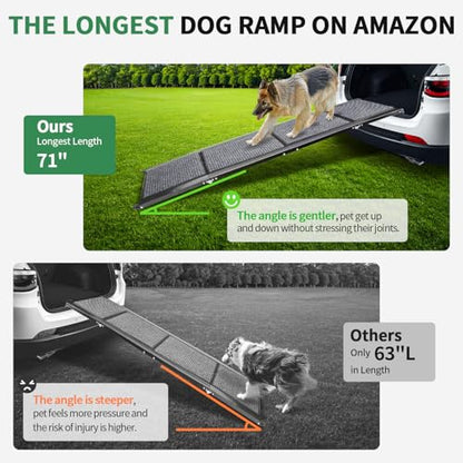 Dog Ramp for Car, Longest 71" Portable Folding Pet Ramp with Extra Pet Blanket, Car Ramp with Non-Slip Rug Surface, Gentler Dog Stairs for Medium & Large Dogs Enter a Car, SUV & Truck