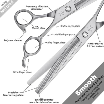 High-end Professional Dog Grooming Thinning Scissors Teeth Cutting Blending Shears Pet Texturizing Shears 7.5 Inch Extremely Very Sharp Stainless Steel Alloy For Cat Other Animals Groomer - style: 7.5inch Tiny Teeth Thinning
