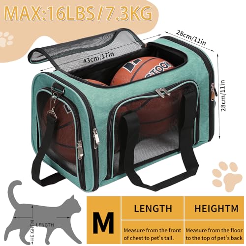 Soft-Sided Cat/Dog/Pet Carrier, Collapsible Pets Travel Carriers for Big Cats/Small Dogs with Shoulder Strap & Removable Mat, Mesh Puppy Carry Bag, Up to 16 Lbs, TSA Airline Approved(Turquoise) - color: Turquoise, size: 17"L x 11"W x 11"H