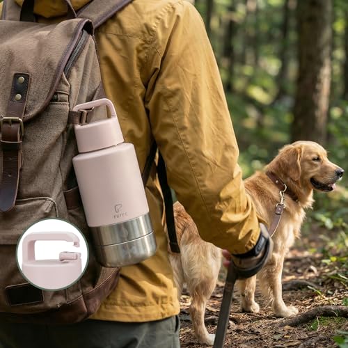 Dog Water Bottle 32oz, Insulated Stainless Steel Travel Water Dispenser with 2 Detachable Dog Bowls for Food and Water, Leak Proof Portable Pet Drinking Cup for Walking Hiking Camping - color: pink