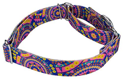 Country Brook Petz - Blue Boho Mandala Martingale Dog Collar - Groovy Collection Featuring Far Out Designs (1/2 Inch, 2XS) - color: Blue Boho Mandala, size: 2XS (Pack of 1)