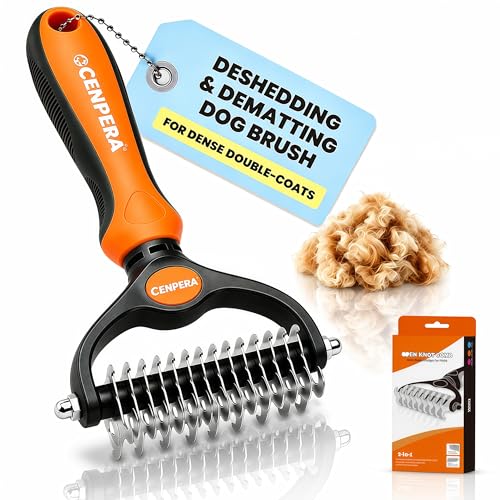 2026 New Double-Sided Deshedding Dematting Tool, Undercoat Rake for Dogs & Cats, Extra-Wide Dog Grooming Brush & Deshedder Comb for Long Hair (Orange) - color: Orange