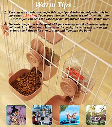 Kenond 35oz Hanging Automatic Pet Food Water Dispenser, Auto Gravity Pet Feeder and Waterer Set, Cage Cat Food Bowl Dog Feeding Station for Puppy and Kitten Rabbit Chinchilla Hedgehog Ferret (Pink) - color: Pink