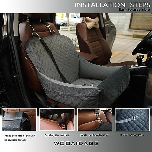 WOOAIDAGG Dog Car Seat,Fully Detachable and Washable Cover,Easy to Assemble,Comfy Cushion Fill in Memory Foam,2 Clip-On Safety Leashes and Storage Pockets (Grey) - color: Grey