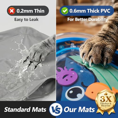 Thickened Cat Sensory Water Play Mat, Interactive Aqua Cats Water Mat with Floating Fish and 2 Balls for Cats & Dogs, Indoor Pet Water Bed Play Mat - color: Square