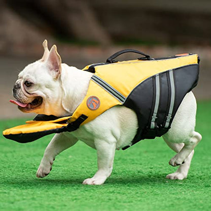 French Bulldog Life Jacket, High Flotation Dog Life Vest for Swimming Boating, Reflective Dog Swim Vest with Chin Float and Rescue Handle (Chest Girth: 17" to 30",Weight: 17" to 28" LB) - color: Lively Yellow