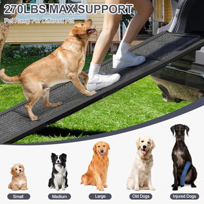 Upgraded Dog Ramp for Car 71" X-Long & 20" Wider Folding Dog Ramps for Large Dogs with Non-Slip Rug Surface Portable Dog Car Ramp for SUV Car & Truck, Outdoor Dog Ramp Up to 270 LBS - size: Upgraded 71" L x 20" W