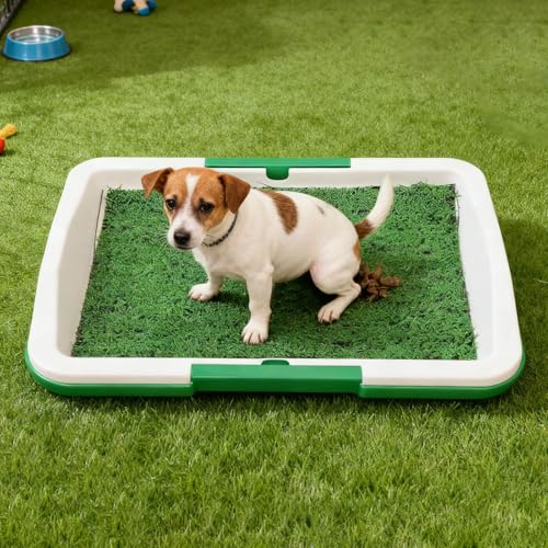 17.72" × 12.2" Portable Dog Grass Pad with Tray, Small Reusable Artificial Turf for Dogs Potty, Quickly Absorbency Puppy Pee Pads for Dogs Balcony Apartment Indoor Outdoor Use (Green, 17.72" × 12.2")