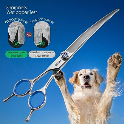 Left Handed Curved Scissors for Dog Grooming Professional 8 inch Long Downward Curved Shears Grooming for Poodle Large Dogs Pet 30°Japanese 440C Stainless Steel (8.0 curved) - size: 8.0 inch, style: Curved Shears