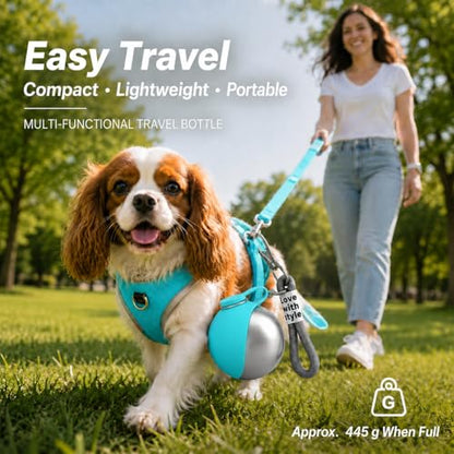 Portable Dog Water Bottle, 10 oz Stainless Steel Pet Travel Dispenser with Silicone Foldable Bowl, Leak Proof Tumbler, Dog Walking Accessories for Hiking and Small Pets (Blue) - color: Blue