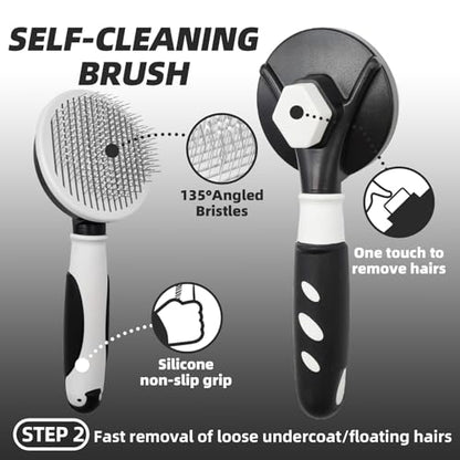 Dog Brush for Shedding, 7 PCS Dog Grooming Brush Kit, Undercoat Rake, Slicker Brush, Deshedding Comb, Bath Brush, Nail Clipper for Long & Short Haired Dogs & Cats, Black - color: A-Black