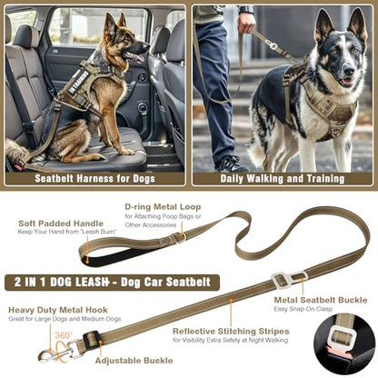Tactical Dog Harness and Leash Set Medium Sized Dog,Heavy Duty No Pull Service Dog Vest and 10 Patches with Dog Seat Belt,Reflective Adjustable Pet Harness for Training Walking Hiking Camo M - color: Desert Camo, size: Medium